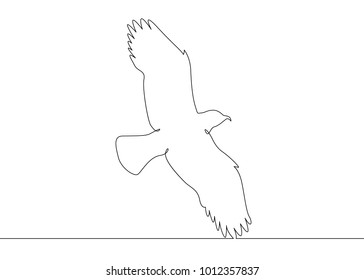 Continuous One Line Drawing Silhouette Of A Bird Flying.