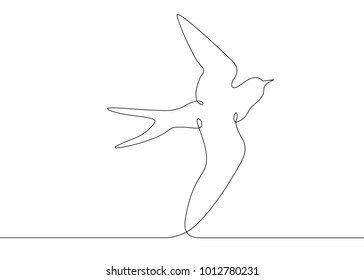 Continuous One Line Drawing Silhouette Of A Bird Flying.