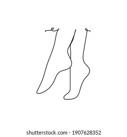 Continuous one line drawing silhouette of a beautiful woman feet. Vector illustration isolated on the white background.