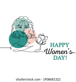 Continuous one line drawing silhouette of a woman face. Women's day concept. Abstract concept for a Happy Women's Day! Vector illustration isolated on the white background.