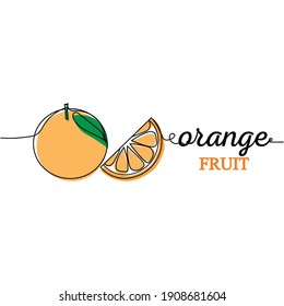 Continuous one line drawing silhouette of an orange fruit. Yummy fruit concept. Vector illustration isolated on the white background.