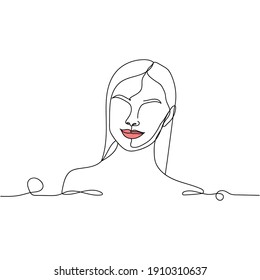Continuous one line drawing silhouette of a beautiful woman. Healthy concept. Health icon. Vector illustration isolated on the white background.