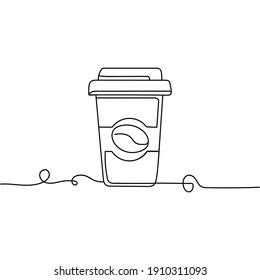 Continuous one line drawing silhouette of a coffee cup. Hot drink concept. Vector illustration isolated on the white background.