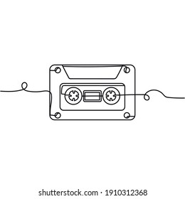 Continuous one line drawing silhouette of an audio cassette . Mobile concept. Vector illustration isolated on the white background.