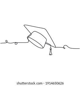 Continuous one line drawing silhouette of a cap graduate university or college. Vector illustration isolated on the white background.