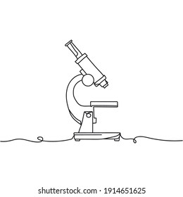 Continuous one line drawing silhouette of a medicine microscope . Vector illustration isolated on the white background. Medical health concept