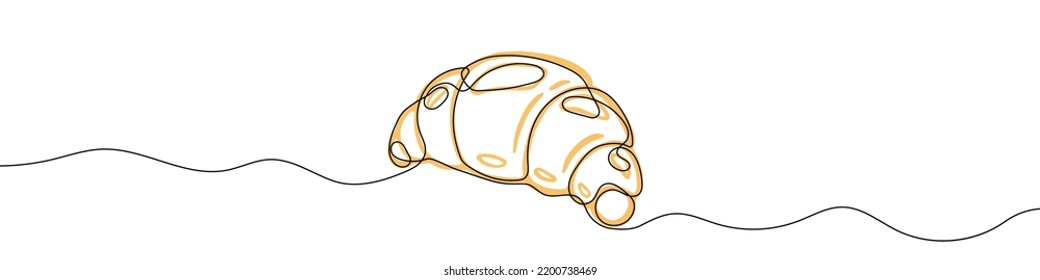 Continuous one line drawing silhouette of croissant. Croissant linear icon. One line drawing background. Vector illustration. Croissant linear background