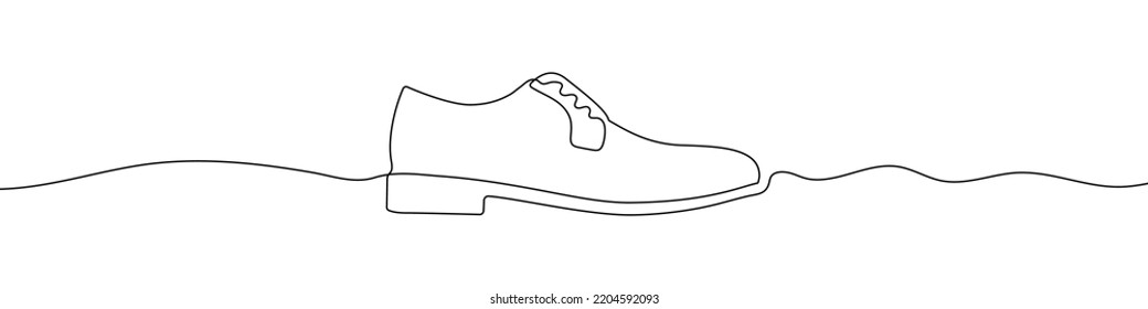 Continuous one line drawing silhouette of men's shoes. The shoes linear icon. One line drawing background. Vector illustration. Linear men's shoes background