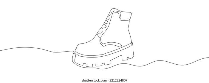 Continuous one line drawing silhouette of boots. The boots linear icon. One line drawing background. Vector illustration. Linear boots background