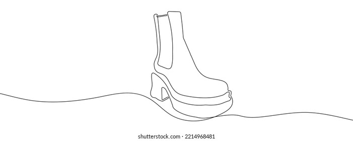 Kontinuierliche Silhouette von Stiefeln mit einer Linie. Das Linearsymbol der Stiefel. Ein zeilenträchtiger Hintergrund. Vektorgrafik. Lineare Stiefel, Hintergrund