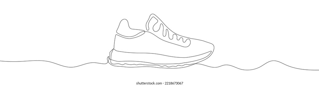 Silueta de dibujo de una línea continua de zapatillas. El icono lineal de las zapatillas. Fondo de dibujo de una línea. Ilustración vectorial. Fondo de las zapatillas lineales