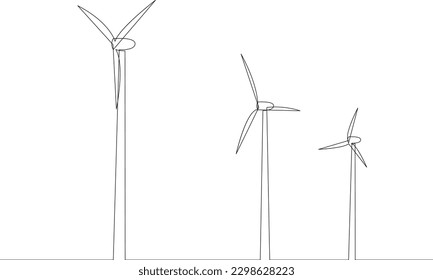 Continuous one line drawing silhouette of wind turbine alternative energy. The concept of the symbol of ecology and protection of nature drawn by single line.