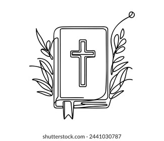 Silueta de dibujo continuo de una línea de la Biblia. Icono lineal de la Biblia. Fondo de dibujo de una línea. Ilustración vectorial.