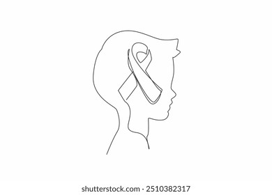 Continuo una línea de dibujo de la silueta del niño con la cinta de campaña en el medio. El desarrollo cognitivo del cerebro se ve interrumpido. Día Mundial del Síndrome de Down. Ilustración vectorial de diseño de dibujo de línea única