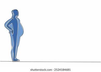 Continuous one line drawing silhouette of a slim body man inside a fat body silhouette. Dream of having an ideal body. More exercise. World Obesity Day. Single line draw design vector illustration