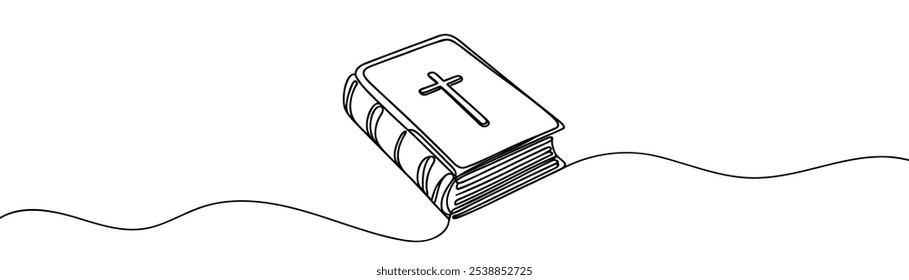 Silhueta contínua de desenho de uma linha da Bíblia. Ícone linear da Bíblia. Ilustração vetorial. Linhagem da Bíblia