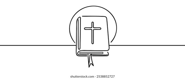 Continuous one line drawing silhouette of Bible. Bible linear icon.. Vector illustration. Line art of Bible