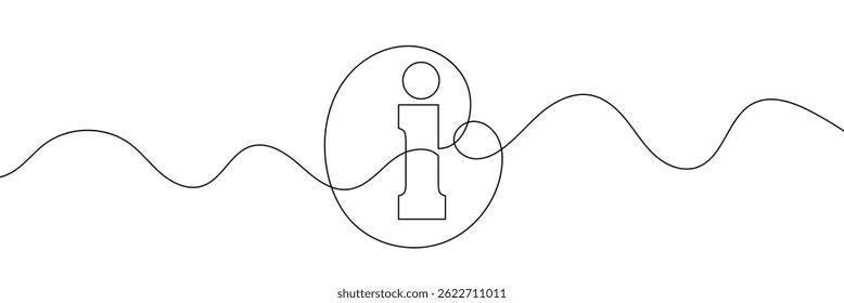 Continuous one line drawing silhouette of information symbol. The Information linear icon. One line drawing background. Vector illustration. Linear information background