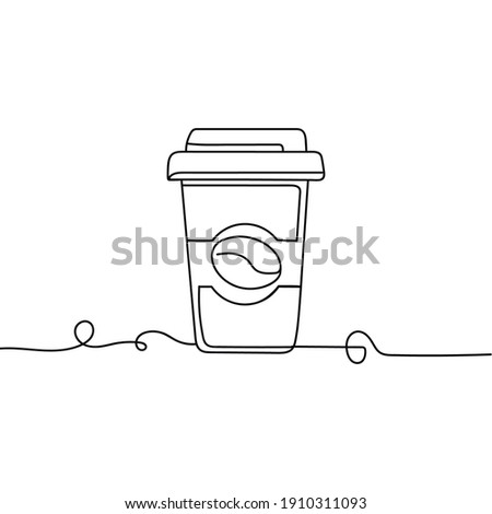 Continuous one line drawing silhouette of a coffee cup. Hot drink concept. Vector illustration isolated on the white background.