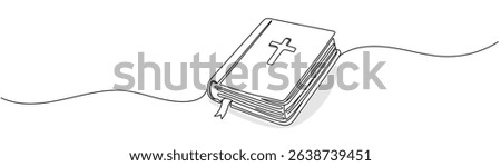 Continuous one line drawing silhouette of Bible. Bible linear icon. One line drawing background. Vector illustration. Line art of Bible Editable troke