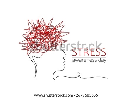 Continuous one line drawing of silhouette of stress person. Stress Awareness Day. Hand drawn one line vector. Editable stroke	