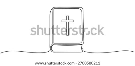 Continuous one line drawing silhouette of Bible. Bible linear icon. One line drawing background. Vector illustration. Line art of Bible Editable stroke