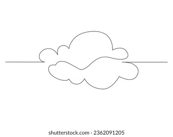 Continuous one line drawing of simple cloud. Cloud outline vector. Editable stroke.