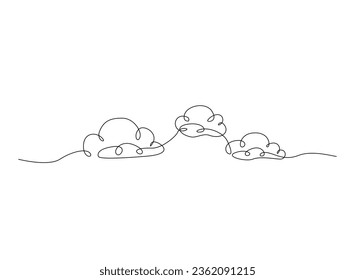 Continuous one line drawing of simple cloud. Clouds outline vector. Editable stroke.