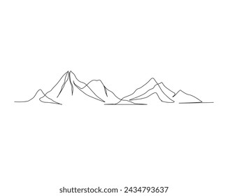 Continuous one line drawing of simple mountain landscape. Mountain outline vector design.  