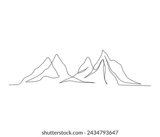 Continuous one line drawing of simple mountain landscape. Mountain outline vector design.  