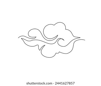 Continuous one line drawing of simple oriental cloud. Oriental cloud single outline vector illustration. Editable stroke.