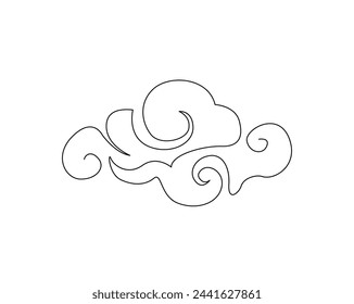 Continuous one line drawing of simple oriental cloud. Oriental cloud single outline vector illustration. Editable stroke.