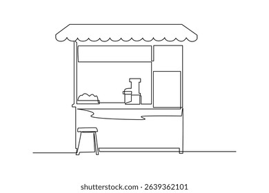 Continuous one line drawing of simple food street coffee stand. Food corner minimalist concept. Food and drink.