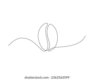 Continuous one line drawing of single coffee bean. Coffee bean line art vector illustration. Editable stroke.	