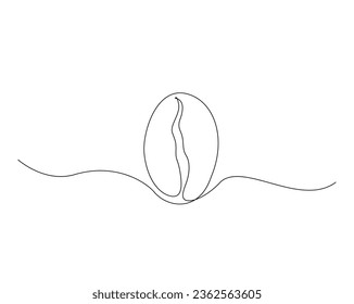 Continuous one line drawing of single coffee bean. Coffee bean line art vector illustration. Editable stroke.	