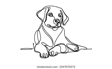 Continuous One Line Drawing of sitting dog from back. Hand drawn illustration, back view set of dog outline icons. Cute pets