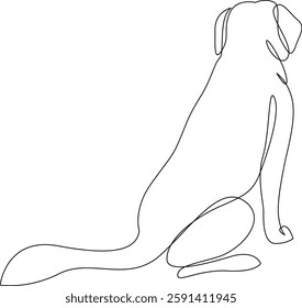 Continuous one line drawing of sitting dog, view from back. Rear view of a Labrador hand drawn single line design. Minimalist style vector illustration, editable stroke.