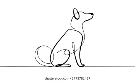continuous one line drawing of sitting dog pet animal, minimalist canine outline illustration, loyal companion concept for domestic animals, care, friendship and lifestyle themes