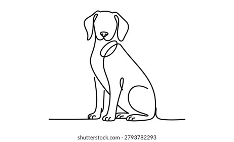 continuous one line drawing of sitting dog pet animal, minimalist canine outline illustration, loyal companion concept for pet care, domestic life, friendship and training themes