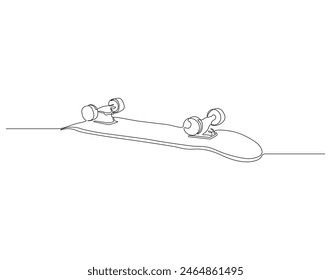 Continuous one line drawing of skateboard on street road. One line drawing illustration of skateboard. Extreme classic sport concept continuous line art. Editable outline.