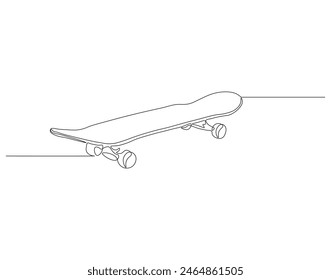 Continuous one line drawing of skateboard on street road. One line drawing illustration of skateboard. Extreme classic sport concept continuous line art. Editable outline.