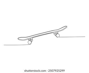 Continuous one line drawing of skateboard on the street. Skateboard - Extreme sports line art vector illustration. Editable vector.
