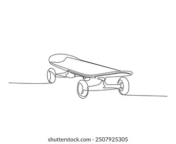 Continuous one line drawing of skateboard on the street. Skateboard - Extreme sports line art vector illustration. Editable vector.
