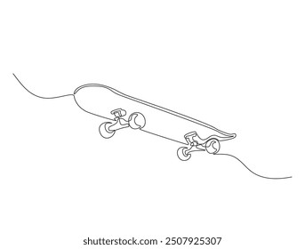 Continuous one line drawing of skateboard on the street. Skateboard - Extreme sports line art vector illustration. Editable vector.
