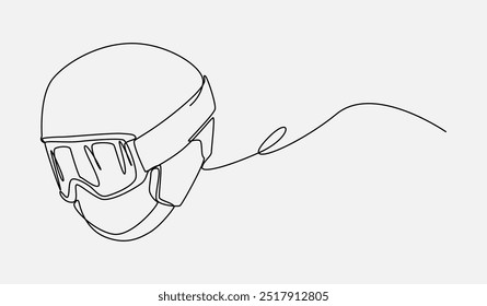 Continuous one line drawing of ski helmet. Sport, ski, winter, protection concept. Editable stroke vector.