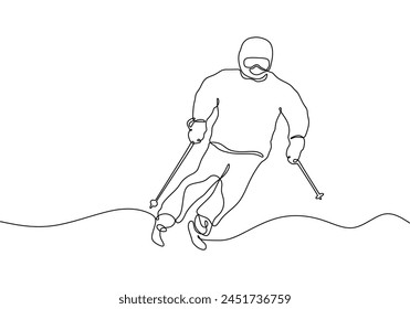 Continuous one line drawing of skier athlete.
