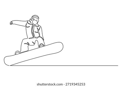 Kontinuierliche einzeilige Skilaufzeichnung des Skifahrers im Hochgebirge. Einzeilige Zeichnung Illustration von Ski-Wanderski Alpinist in den Bergen. Skizentrum Konzept Vektor Kunst. Doodle Linie Illustration.