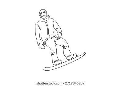 Dibujo continuo de una línea de esquí de esquí cuesta abajo en las altas montañas. Ilustración de dibujo de una sola línea de esquí caminando alpinista de esquí en las montañas. Arte vectorial de concepto de estación de esquí. ilustración de línea Doodle.