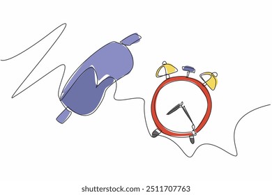 Continuous one line drawing the sleeping mask and alarm clock. A complete combination for a good night's sleep. Set an alarm to wake up. World Sleep Day. Single line draw design vector illustration