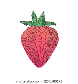 Continuous one line drawing sliced healthy organic strawberry for orchard logo identity. Fresh berry fruitage for fruit garden icon. Swirl curl style. Single line draw design vector illustration